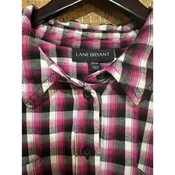 Lane Bryant Plaid Roll Tab Sleeve Button Up Shirt Size 22/24 90s Grunge Rayon - Picture 3 of 8
